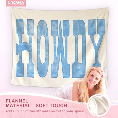 Lacama Blue Coastal Western Tapestry，Western Decor howdy Wall Art for Bedroom Home Room Dorm, Cowgirl Room Decor, Country Print Tapestries for Teen Girls & Women - color: howdy