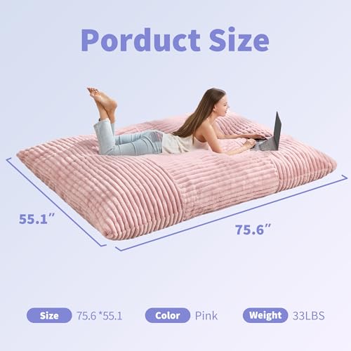 Hobestluk Bean Bag Chairs Bean Bag Floor Cushion, Bean Bag Chair for Adults Beanbag Lounger for Living Room Bedroom or Playroom - color: Pink