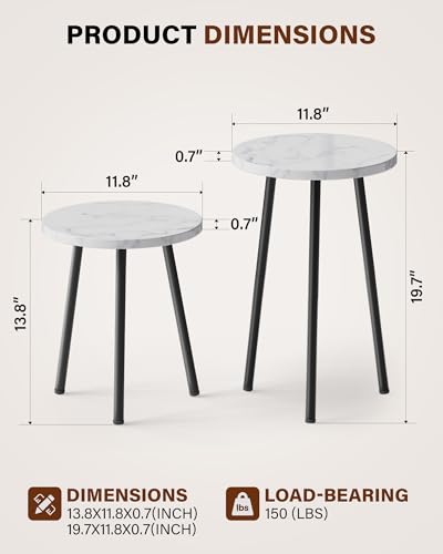Plant Stand Indoor Tall: Corner Wood Plant Stand 2 Pack Mid Century Modern Decor - Small Round Plant Table for Indoor Plants - Outdoor Plant Holder for Patio Living Room Bathroom Office (White Marble) - color: White Marble, size: 14"&20"