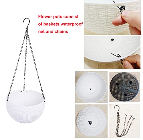 Hanging Basket Plastic Flower Pot Round Resin Garden Hanging Planter for Indoor Outdoor Plants 2 Pack White - color: 8 Inch White