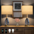 OYEARS 23" Table Lamps for Living Room Set of 2 Bedside Lamps for Night Stands Bedroom Lamps Farmhouse Rattan Boho Lamp Glass Nightlight End Table Lamp with USB C+A (Blue),Two Light Points - color: Blue