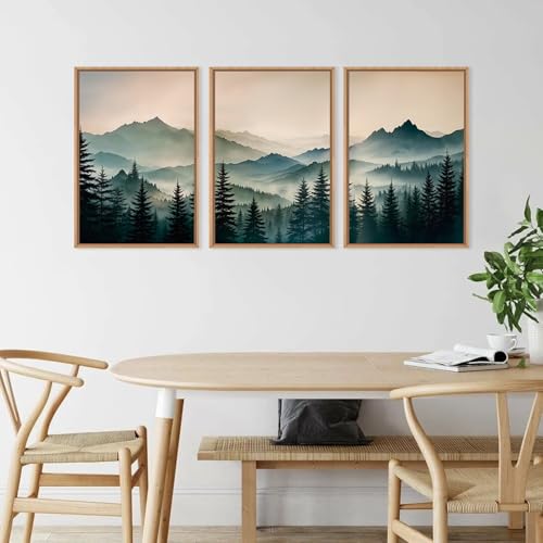 HPNIUB Large Green Mountain Framed Canvas Wall Art,Foggy Forest Wall Decor,Modern Watercolor Boho Pine Tree Wall Painting,Nature Mountains Landscape Art Print for Living Room,Bedroom,Office-16 x24 x3 - color: Green Mountain Wall Art, size: 16"L x 24"W