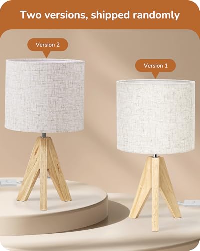 EDISHINE Small Table Lamp, Boho Bedside Lamp with Linen Fabric Shade, Wood Tripod Nightstand Lamp for Nursery, Living Room, Bedroom, Narrow End Table, UL Listed, 14.2 Inch, ON/Off Switch - style: Vintage