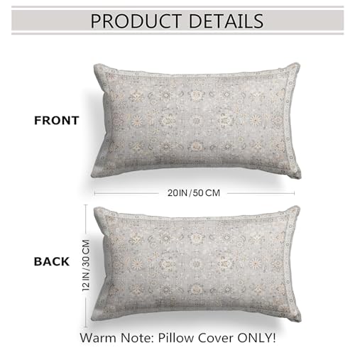 Snycler Boho Throw Pillow Covers Farmhouse Home Decor for Sofa Porch Patio Bed Room Outdoor，Set of 2，Bohemian Carpet Throw Pillows for Couch Decorative Pillow Cases，12x20inch,Grey - color: Floral-grey, size: 20" x 12" (Pack of 2)