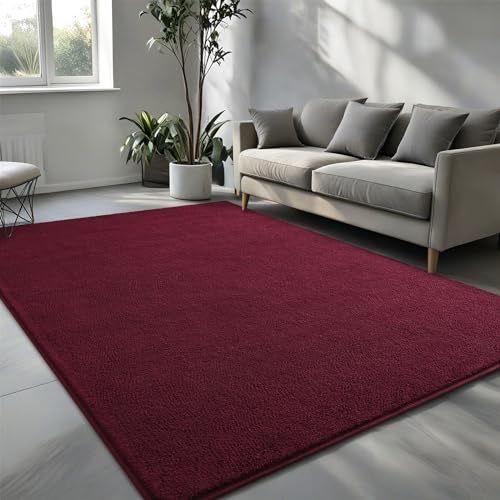 Pettop 4x6 ft Burgundy Red Area Rugs for Bedroom Living Room, Washable Memory Foam Indoor Carpet, Modern Aesthetic Minimalist Non Slip Soft Comfy Carpet for Boys Girls Dorm Home Decor - color: Burgundy Red, size: 4' X 6' (Rectangular)