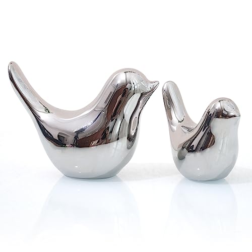 Notakia Silver Birds Statues Home Decor Modern Style Decorative Ornaments for Silver Table Decor Living Room, Bedroom, Office Desktop - color: 2pcs Silver Birds