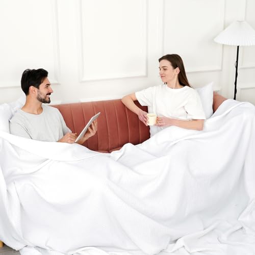 PHF Pre-Washed Cotton Waffle Weave Family Blanket,Oversized King Size 120"x 120"-Snag Proof Lightweight Breathable, 10'x 10' Huge Extra Large Big-Elegant Aesthetic Home Decoration Gift-White - color: White, size: Oversized King(120" x 120")