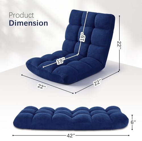 Folding Floor Chair 14-Position Cushioned Adjustable Floor Lazy Sofa Chair w/Breathable Cotton & Skin-Friendly Coral Velve for Adults & Kids Ideal for Reading Meditating，Navy - color: Navy