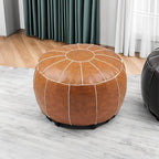 Decorative Pouf Foot Stool Round Unstuffed Leather Ottoman Cushion Storage seat or for Resting Your Feet on, Floor Chair Foot Living Room Bedroom Kids Room and Wedding (Brown)