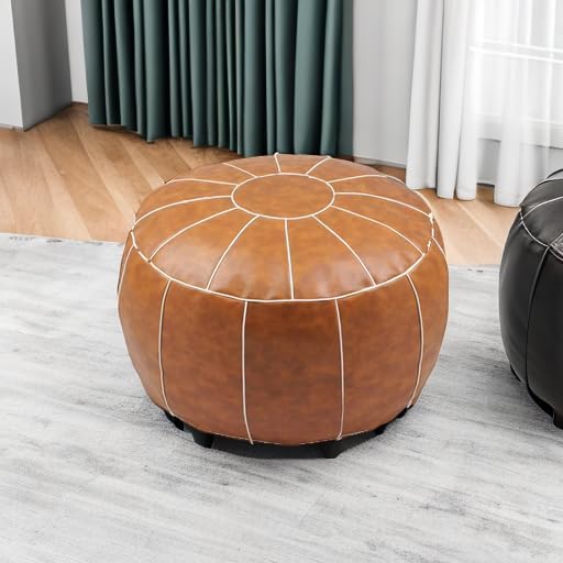 Decorative Pouf Foot Stool Round Unstuffed Leather Ottoman Cushion Storage seat or for Resting Your Feet on, Floor Chair Foot Living Room Bedroom Kids Room and Wedding (Brown)