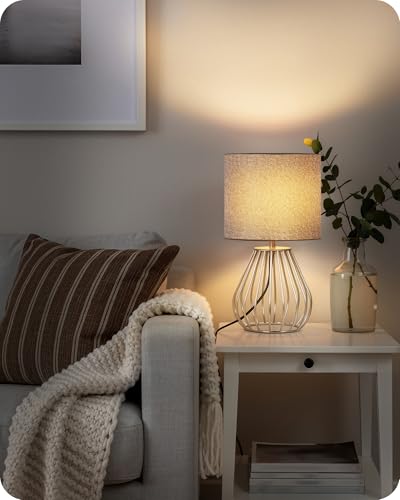 Small Table Lamp, Bedside Lamp with Gray Linen Lampshade & Silver Metal Base, Modern Nightstand Lamp, Little Cute Desk Lamp for Bedroom, Living Room, 2700K LED Bulb Included, SH06TL05 - color: Gray + Silver