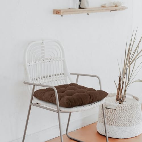 ELFJOY 4 Pack Chair Cushions for Dining Chairs Chair Pads Cushion for Kitchen Office Tufted Textured Square Seat Cushion with Ties (16" Dark Coffee) - color: Dark Coffee