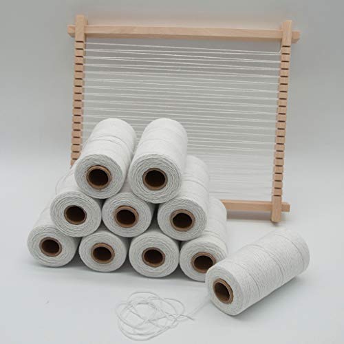 2 Roll 1mm White Pure Cotton Warp Thread Yarn for Weaving Carpet Tapestry Rug Knitting
