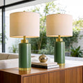 USumkky 25" Green Ceramic Table Lamp Set of 2, Modern Mid-Century Bedside Nightstand Lamps for Bedroom Living Room, Linen Shade & Gold Metal Base, Rotary Switch E26 (Bulbs Excluded) - color: 25" Green-2 Pack