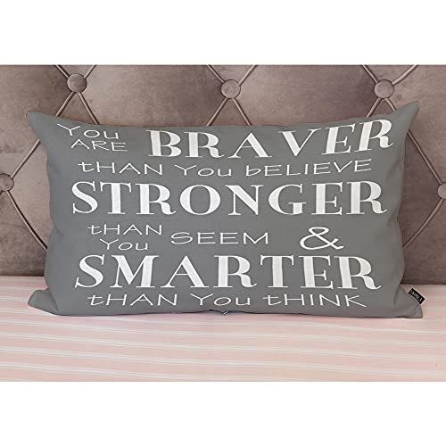 EKOBLA Inspirational Life Quotes Pillow Cases Throw Pillow Covers You are Braver Than You Believe Grey White Square Throw Waist Pillow Case Cushion Cases for Sofa Bedroom Living Room 12x20 Inches - color: Multi-bs03, size: 20" x 12" (Pack of 1)