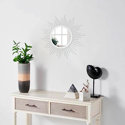 Wall Decor Spoked Sunburst Accent Wall Mirror Round Home Modern Metal Art Mirror for Bathroom Living Room Hallway Bedroom Balcony Farmhouse Entrance White 12" - color: Sunburst-white, size: 12"L x 12"W
