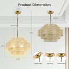 BoostArea 5-Tier Large Rattan Boho Chandelier Light Fixture,20" Hand Woven Pendant Lights Kitchen Island,Large Farmhouse Pendant Light for Kitchen,Dining Room,Hallway, Foyer - color: Gold & Beige