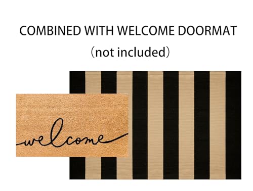 Striped Layering Rug 27.5"x43",Black and Tan Farmhouse Front Porch Mat Cotton Woven Washable Entryway Rug Indoor Outdoor Front Door Mat for Porch/Entryway/Home Entrance Decor - color: Black Tan, size: 2'4" x 3'7" (Rectangular)