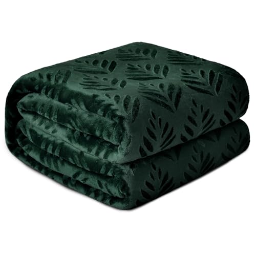 Exclusivo Mezcla King Size Fleece Blanket for Bed, Super Soft and Cozy Blankets All Season Use, Leaves Pattern, Plush Fuzzy Lightweight, Forest Green, 90x104 Inch - color: Forest Green, size: King(90"x104")