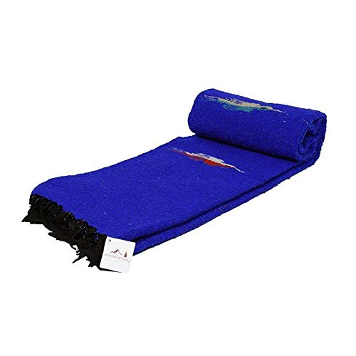 Open Road Goods Mexican Thunderbird Yoga Blanket, Handwoven Throw for Yoga, Meditation, and Home Décor – Versatile Blanket for Beach, Picnic, Camping, or Outdoor Use - color: Blue
