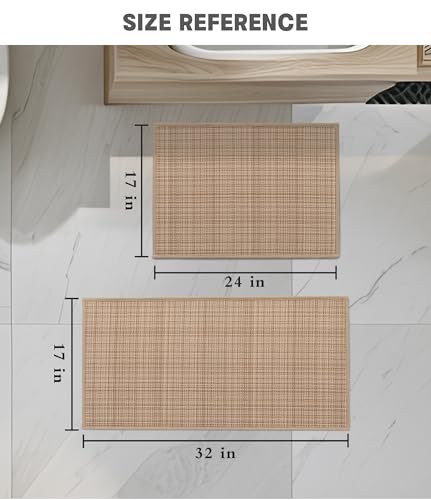 YIHOUSE Bathroom Rugs Sets 2 Pieces, Khaki Ultra Thin Bath Mats Fit Under Door, Absorbent Quickly Dry Rubber Backing Braided Bath Mat Set, Non Slip Washable Bath Rugs for Bathroom Floor, Khaki - color: Khaki Multi, size: 2pieces