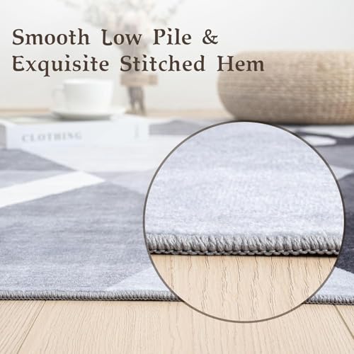 HOMFINE Washable Modern Area Rug - Geometric Style 4x6 Rugs for Living Room, Bedroom, Machine Washable Rug Soft Non Slip Non Shedding Area Rug - Grey, 4'x6' - color: Grey, size: 4'x 6'(Rectangular)
