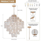 Coastal Capiz Shell Chandelier 24 inch Gold Natural Seashell Farmhouse Boho Chandelier 4-Light Pendant Light Fixture for Living Room Foyer Kitchen Island Entryway Dining Room Bedroom,LED Bulb Included - size: 24 inch