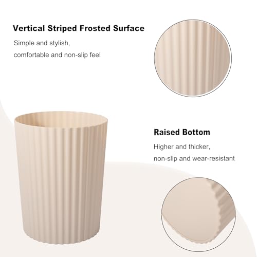 JiatuA Small Trash Can Plastic Wastebasket Round Garbage Container Bin for Bathroom, Kitchen, Bedroom, Home Office, College Dorm, Beige - color: Beige, size: 1.8 Gallons