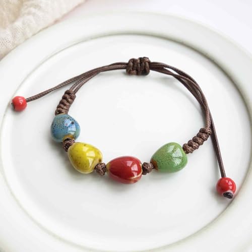 Handmade Green Boho Bracelets for Women, Bohemian Ceramic Beads Bracelets for Friends, Trendy Porcelain Stone Beaded Bracelets for Sisters - color: Multi-H