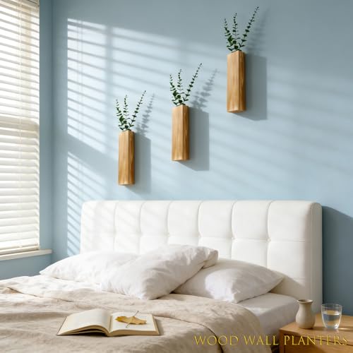 Wood Wall Vase Planters with Artificial Plants,Boho Wall Decor for Bathroom Living Room Bedroom Kitchen,Modern Farmhouse Art Decor Hanging Planters for Dried Flowers Home Office 3pcs Brown