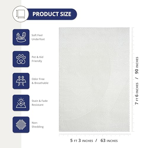 Abani Neutral Cream Area Rug 5' x 8' | White Luxury Zen Carpet | Minimalist Ivory Rugs for Bedroom, Living Room and Dining - color: Cream, size: 5'x8' (Rectangular)