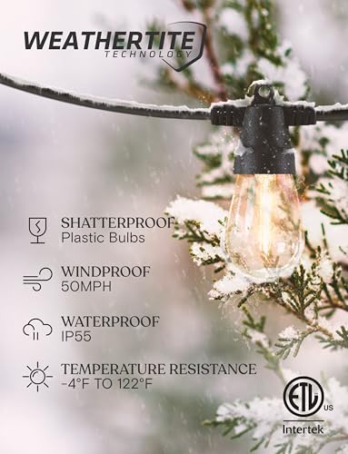 Brightech 48 (42+6) FT Ambience Pro Outdoor Solar String Lights - Bright Remote Control Color Adjustable Solar Light - Commercial Grade, 15 Waterproof LED Bulbs for Patios, Camping, Yard, Outside - color: Super Bright +, size: 48 Feet