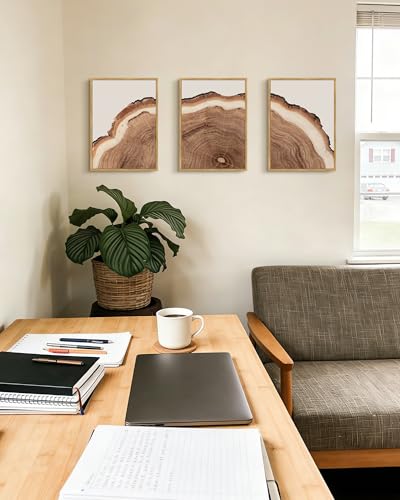 Drsoum Vintage Retro Tree Rings Wood Framed Wall Art Modern Wood Stump Nature Rustic Artwork Bedroom Living Room Ready to Hang 11x14in Natural Framed - color: Flower Boho Wall Art, size: 14L" x 11W", Natural Framed
