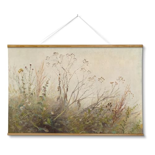ARPEOTCY Extra Large Vintage Framed Wall Art, 36x54 Inch Farmhouse Retro Wildflower Field Botanical Landscape Hanging Wall Art, Rustic Canvas Home Decor Aesthetic for Living Room Bedroom Office - color: Along the Riverbank
