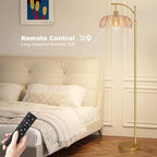 QIYIZM Glass Floor Lamp for Living Room,Bedroom,Gold Dimmable Standing Lamp with Remote,Mid Century Modern Brass Tall Lamp Boho Floor Lamps Arc Stained Flower Floor Light Lamp Bohemian - size: 35-Floor Lamp