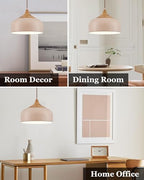 ELYONA 12 Inch Modern Japandi Pendant Light for Kitchen Island Farmhouse Hanging Lamp with Faux Pine Wood Grain Metal Shade, Adjustable Wabi Sabi Ceiling Fixture for Dining Room Bedroom,Light Brown - color: Light Brown