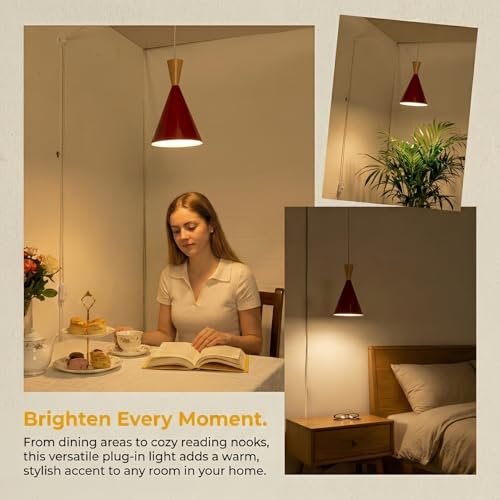 DEC LUCE DECOLUCE LIGHTING Modern Plug in Pendant Light Kitchen, Adjustable Hanging Lamps Plug into Wall Outlet for Dining Room, Bedroom, Living Room, Contemporary Wall Décor(Traffic Red) - size: funnel pendant light trafic red