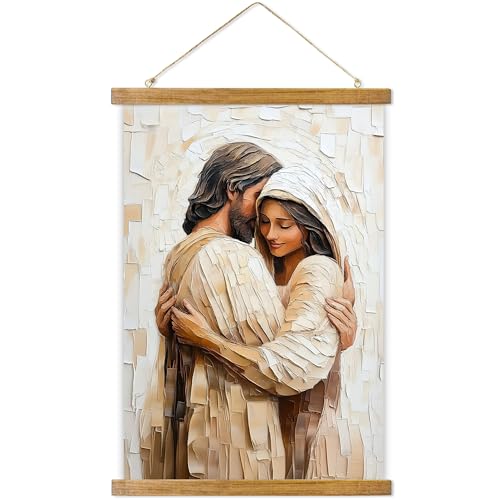 ABoby Jesus Embracing Woman Poster, Safely in the Arms of Jesus Wall Art Decor, Christian Painting for Living & Prayer Room - color: Jesus Hug