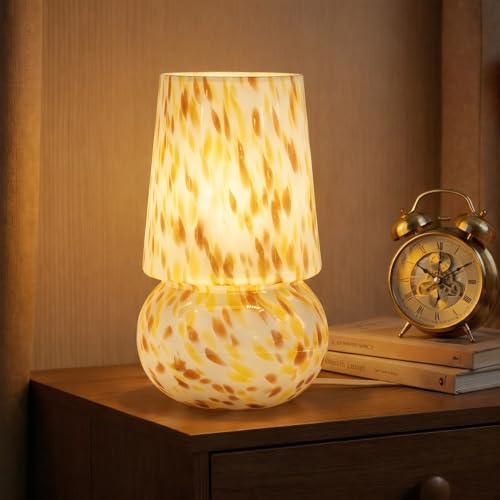 9.8 Inch Mushroom Table Lamp, UL Listed Dimmable Small Desk Bedside Lamp with Woven Beige Cord, Handcrafted Pattern, Murano Home Decor for Bedroom, Living Room, Entryway, Cream Gold, No Bulb Included - color: Cream Gold