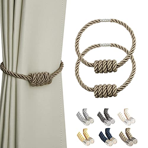 BEL AVENIR Magnetic Curtain Tiebacks, Decorative Drapery Holdbacks Modern Woven Tie-Backs with Exquisite Knot (Flaxen, 2 Pack) - color: Flaxen, size: 2 Pack
