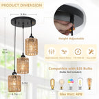 LAMSU 3 Lights Rattan Pendant Light, Farmhouse Dining Room Light Fixtures Ceiling Hanging, Boho Pendant Lighting with Hand Woven Wicker Shades for Kitchen Island Living Room Bedroom Foyer Hallway - size: 3 Lights