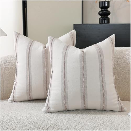 Cethom Boho Throw Pillow Covers 22x22 Set of 2, Taupe Striped Decorative Pillow Cases for Couch Chair Bed, Textured Farmhouse Modern Accent Cushion Covers for Living Room Bedroom Sofa Home Decor - color: Taupe, size: 22" x 22" (Pack of 2)