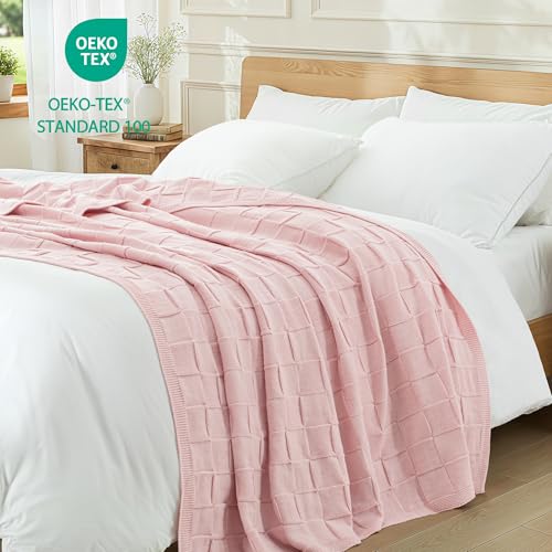 Whale Flotilla Checkered Knit Throw Blanket for Couch, Soft Decorative Knitted Blankets for Sofa Bed, Lightweight Cozy Throws for Spring Summer, 50x60 Inch, Pink - color: Pink, size: 50x60 Inch