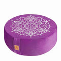 Embroidered Meditation Pillow D=16" H=5.5" Round Velvet Meditation Cushion Yoga Bolster Floor Pouf Zafu Natural Buckwheat hulls Sitting on Floor Removable Organic Cotton Cover Large Kneeling Pillow - color: Purple