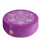 Embroidered Meditation Pillow D=16" H=5.5" Round Velvet Meditation Cushion Yoga Bolster Floor Pouf Zafu Natural Buckwheat hulls Sitting on Floor Removable Organic Cotton Cover Large Kneeling Pillow - color: Purple