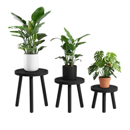 Amdermi 3-Pack4-pack Wood Plant Stands Indoor, Single Plant Stand for 6-12 Inch Pots, Mid-Century Modern Plant Stool, Tall Plant Stand for Large Plants for Living Room, Balcony, Office (3, black) - color: black