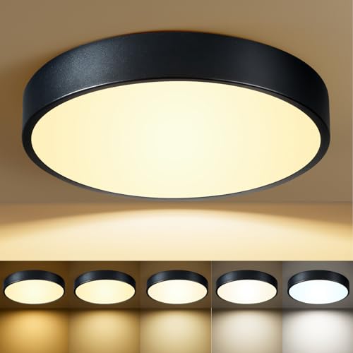 Black Flush Mount Ceiling Light 12 inch LED Dimmable Ceiling Lamp 24W 5CCT(2700K-5000K) Modern Close to Ceiling Light Fixture for Bedroom Foyer Kitchen Entryway Closet Hallway - color: Black