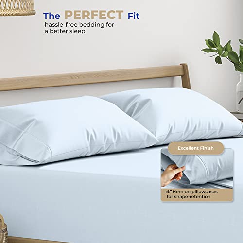 THREAD SPREAD 100% Cotton Pillow Cases Queen Size Set of 4 - Luxury 400 Thread Count Queen Pillow Cases (Pack of 2, Light Blue), Soft Cooling Hotel Cotton Pillowcases, Fits Standard Pillows - color: Light Blue, size: Queen - Pack of 4