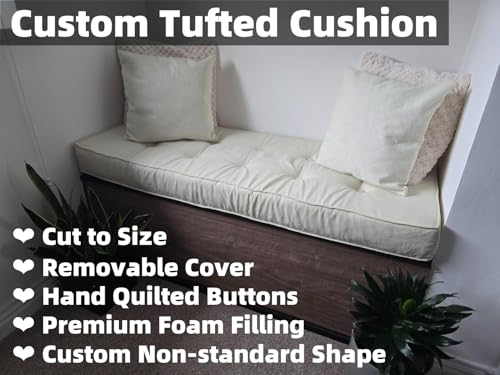 SINCERE Custom Tufted Cushions Indoor, Foam Filler, Cut to Size Bench Pillow, Bespoke Shape Window Seat Chair Pad, Tailored 2/3/4 Seater Piped Sofa Booster Back Cushion with Removable Cover, 30+Colors - color: Custom Tufted Cushion