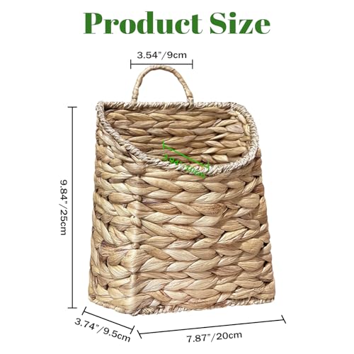 Woven Hanging Wall Basket,Natural Handmade Water Hyacinth Flat Back Basket for Farmhouse Home, Door, Entryway, Mail, Flower, Plant Decor
